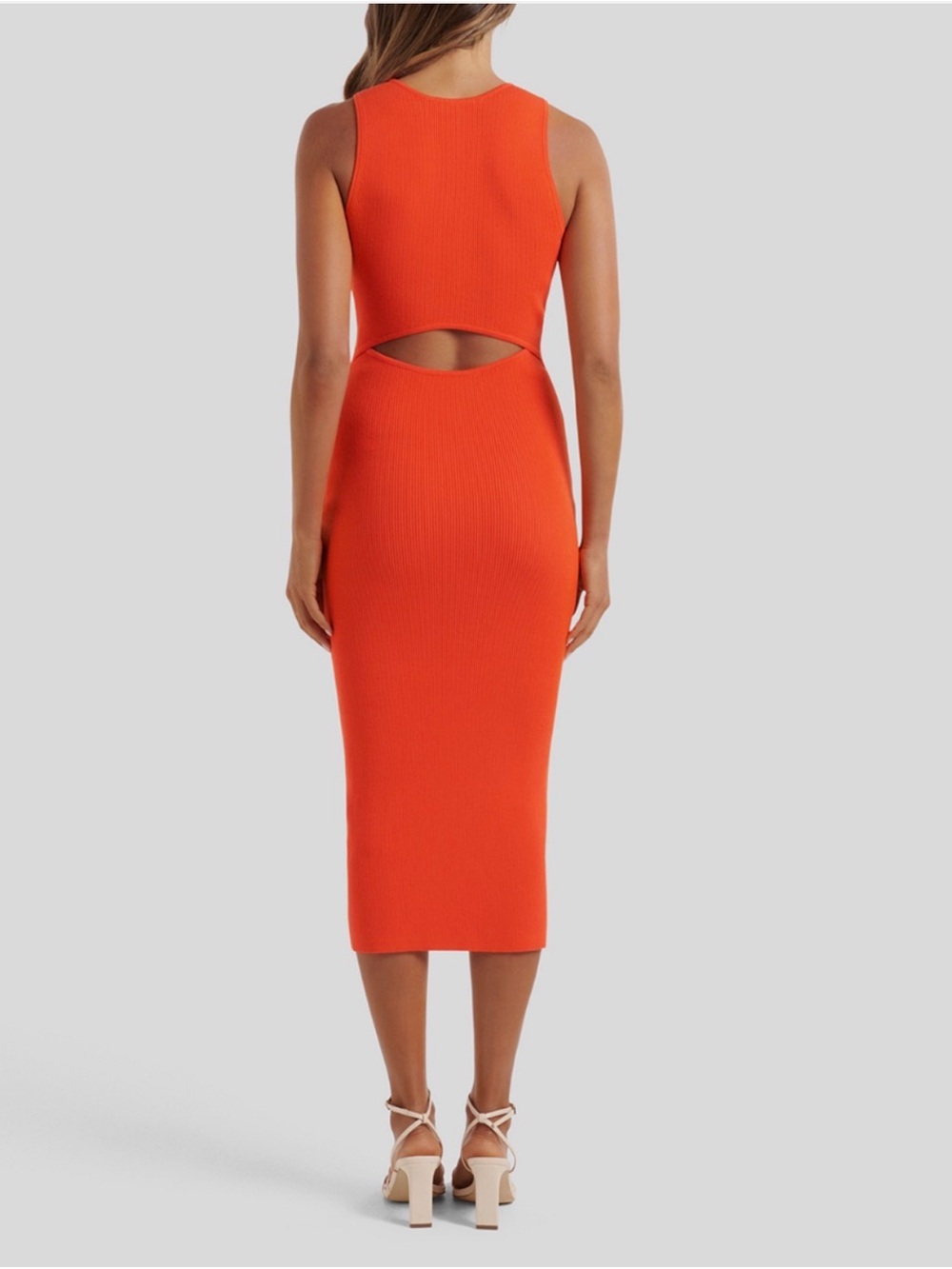Ever New Sleeveless Orange Ribbed Midi Dress